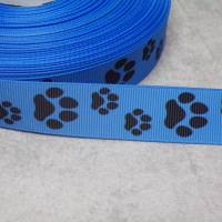 Pfoten Hund Katze blau schwarz  Tier  22 mm  Borte Ripsband Bild 1