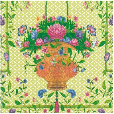 Cocktailservietten Wicker Basket, Weidenkorb mit Blumen und Blumenranken, von Caspari