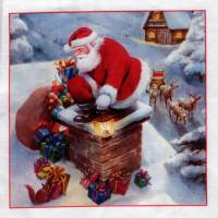 Patchworkstoff mit nostalgischen Weihnachtsmännern aus der Serie "A Santa is Coming"4 Kacheln Bild 1