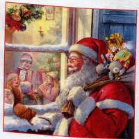 Patchworkstoff mit nostalgischen Weihnachtsmännern aus der Serie "A Santa is Coming"4 Kacheln Bild 4