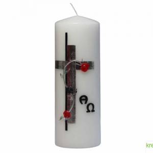 Trauerkerze Alpha Omega mit Kreuz in antik silber, Gedenkkerze, Trauerkerze personalisiert, Kerze zum Gedenken Bild 1