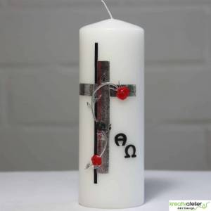 Trauerkerze Alpha Omega mit Kreuz in antik silber, Gedenkkerze, Trauerkerze personalisiert, Kerze zum Gedenken Bild 3