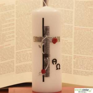 Trauerkerze Alpha Omega mit Kreuz in antik silber, Gedenkkerze, Trauerkerze personalisiert, Kerze zum Gedenken Bild 8