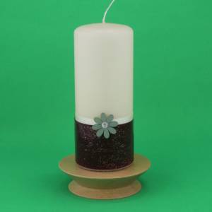 Geburtstagskerze Holzblume mit dunkelrotem Sockel und Satinschleife, Kerze Geburtstag, Geburtstag personalisiert, Bild 5