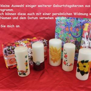 Geburtstagskerze Holzblume mit dunkelrotem Sockel und Satinschleife, Kerze Geburtstag, Geburtstag personalisiert, Bild 8