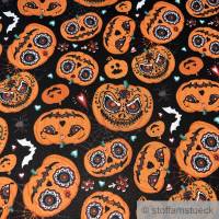 Stoff Kinderstoff Baumwolle dunkelbraun Kürbis Halloween Spinne Trick or Treat Bild 2