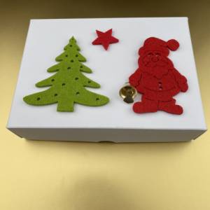 Geschenkschachtel Weihnachten, Schachtel für Geschenke, Weihnachtsmann mit echter Glocke, Stern, Tannenbaum Filz. Bild 1