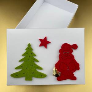 Geschenkschachtel Weihnachten, Schachtel für Geschenke, Weihnachtsmann mit echter Glocke, Stern, Tannenbaum Filz. Bild 2