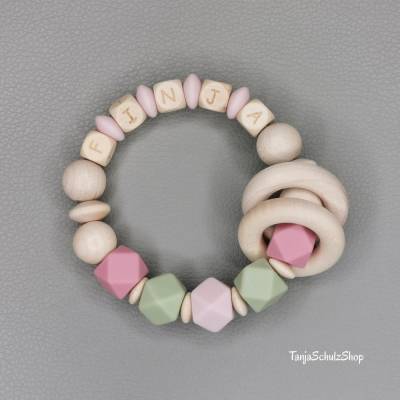 Greifring - Greifling - Rassel - Motorikspielzeug, personalisiert mit dem Namen des Kindes, prima Geschenkidee