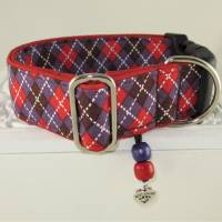 Hundehalsband "Nordic Karo" rot/puple Halsband Hund verstellbar mit Kunststoffverschluss oder Alu Metallverschl Bild 1