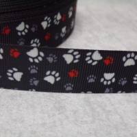 Ripsband  Pfoten schwarz weiss rot grau     Tier  22 mm  Borte Ripsband Bild 3
