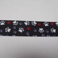 Ripsband  Pfoten schwarz weiss rot grau     Tier  22 mm  Borte Ripsband Bild 4