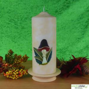 Herbstliche Gemütlichkeit: Velour-Herbstkerze mit Pilz-Design, Herbstdeko, Kerze für den Herbst Bild 5