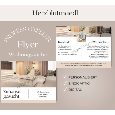 Personalisierte Flyer für die Wohnungssuche | Digitale Druckdatei mit deinem Wunschtext