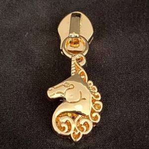 Zipper Unicorn, breit, gold, hell / Schieber für Reißverschlüsse mit Spiralraupe Bild 1