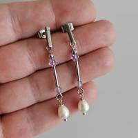 Perlen Ohrringe hängend silber, Ohrhänger, Perlenohrstecker, Süßwasserperlen Ohrstecker, Hochzeitsschmuck Bild 3