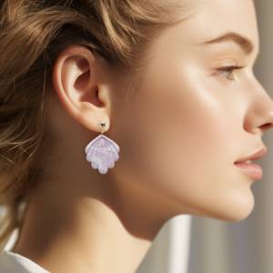 Polymer Clay Ohrringe Rosa Weiß | Blatt Ohrringe | Muschel Ohrringe | handgemachter Modeschmuck vergoldet Bild 3
