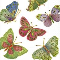20 Cocktailservietten Jeweled butterflies, mit bunt schimmernden Schmetterlingen, von Caspari Bild 1