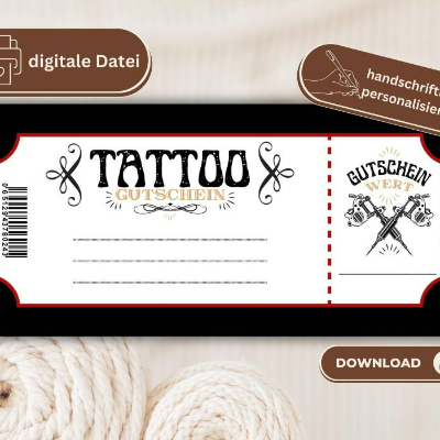 Tattoo Gutschein zum Drucken | Tattoogutschein digital | Geschenkgutschein Vorlage | Gutschein individuell