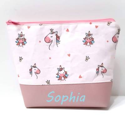 Kinder Kulturbeutel oder Windeltasche personalisiert, Kindertasche mit Namen und Einhorn Motiv