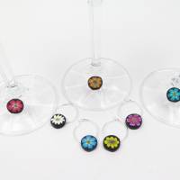 Weinglasmarkierer "Blumen"  6 plus 1 in 7 verschiedenen Farben Bild 2