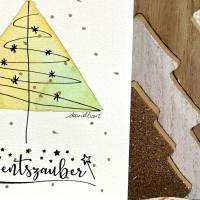 Weihnachtsbaum mit Aquarellfarbe & Fineliner auf Weihnachtskarte - Advent - Zauber - danielb.art Bild 2