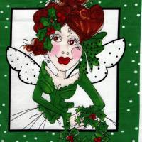Patchworkstoff mit Loralie Harris Ladies - Weihnachtsengel - Motiv 6 - Maße 20,5 x 22,5 cm Bild 1