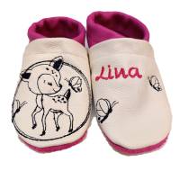 Krabbelschuhe Lauflernschuhe Schuhe Baby Kinder  Bambi Rehkitz  Leder Handmad personalisiert Bild 1
