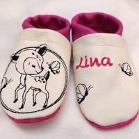 Krabbelschuhe Lauflernschuhe Schuhe Baby Kinder  Bambi Rehkitz  Leder Handmad personalisiert Bild 2