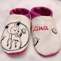 Krabbelschuhe Lauflernschuhe Schuhe Baby Kinder  Bambi Rehkitz  Leder Handmad personalisiert Bild 3