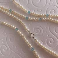 Perlenkette mit Quaste, Zuchtperlen, Edelstein: Apatit und Silber, Wickelarmband, Brautschmuck, Handarbeit aus Bayern Bild 5