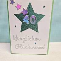 Geburtstagskarte Glückwunschkarte runder Geburtstag 40. Stern Glitzer türkis holographisch silber Bild 1
