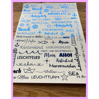 NEU: Kerzenfolie METALLIC, MARITIM, A4, Wasserschiebefolie, Kerzentattoo, für Stabkerzen etc, Meer, Anker, Hafen, Ahoi,