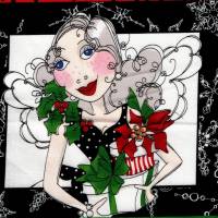 Patchworkstoff mit Loralie Harris Ladies - Weihnachtsengel - Motiv 7 - Maße 20,5 x 17,5 cm Bild 1
