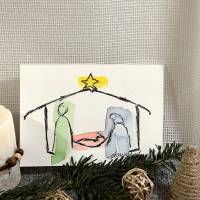 Schöne Weihnachtskarte mit Krippe - Jesus - Frohe Weihnachten - handgemalte Karte (A6) mit hochwertigen Aquarellfarben Bild 1