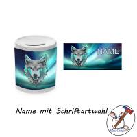 Spardose Motiv Wolf mit Name / Personalisierbar / Sparbüchse / Sparschwein Bild 2