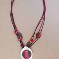 Keramikschmuck Collier *Long Red*  Suppenlöffel Keramikplatte Lederband Lagenlook Unikat Bild 2