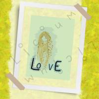 Hintergrund GRÜN Haar: GOLD Karte - Frau mit langen Haaren und Herzen - Liebe - Download - A6 und A4 Format Bild 1