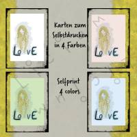 Hintergrund GRÜN Haar: GOLD Karte - Frau mit langen Haaren und Herzen - Liebe - Download - A6 und A4 Format Bild 2