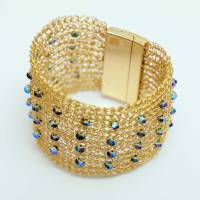 irisierende Kristalle in Blau und Gold - Damen-Armband mit Kristallbiconen Bild 1