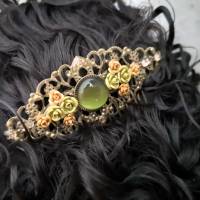 Haarkamm im Vintage-Stil , Glas und Rosen, grün-gold Bild 2