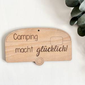 Camping Schild aus Holz für echte Campingfans personalisierbar mit dem Spruch Camping macht glücklich Bild 2
