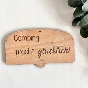 Camping Schild aus Holz für echte Campingfans personalisierbar mit dem Spruch Camping macht glücklich Bild 3