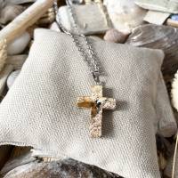 Halskette „Cross“ - Silberfarbene Halskette 45 cm aus Edelstahl mit Anhänger Kreuz aus Jaspis Bild 2