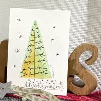 Weihnachtsbaum mit Aquarellfarbe & Fineliner auf Weihnachtskarte - Advent - danielb.art Bild 1