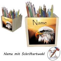 Adler Holz Stiftebox personalisiert z. B. mit Name und Schriftartwahl | 10x10x10cm | Stiftehalter Bild 2
