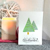 Weihnachtsbäume mit Aquarellfarbe & Fineliner auf Weihnachtskarte - Adventszauber - danielb.art Bild 1