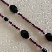 Granatkette 95 cm lang mit Onyx und Perlen, Edelsteine und Zuchtperlen, Geschenk Frau, Mann, Handarbeit aus Bayern Bild 2