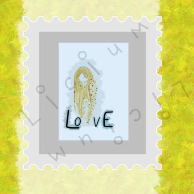 Hintergrund BLAU Haar: GOLD Karte - Frau mit langen Haaren und Herzen - Liebe - Download - A6 und A4 Format