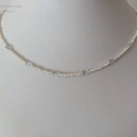 Perlenkette mit Aquamarin, Saatperlen/Zuchtperlen und Edelstein, Brautschmuck, Geschenk Frauen, Handarbeit aus Bayern Bild 3